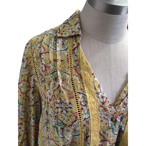 PILCRO Floral Top Yellow Womens Size Small - Picture 3 of 6